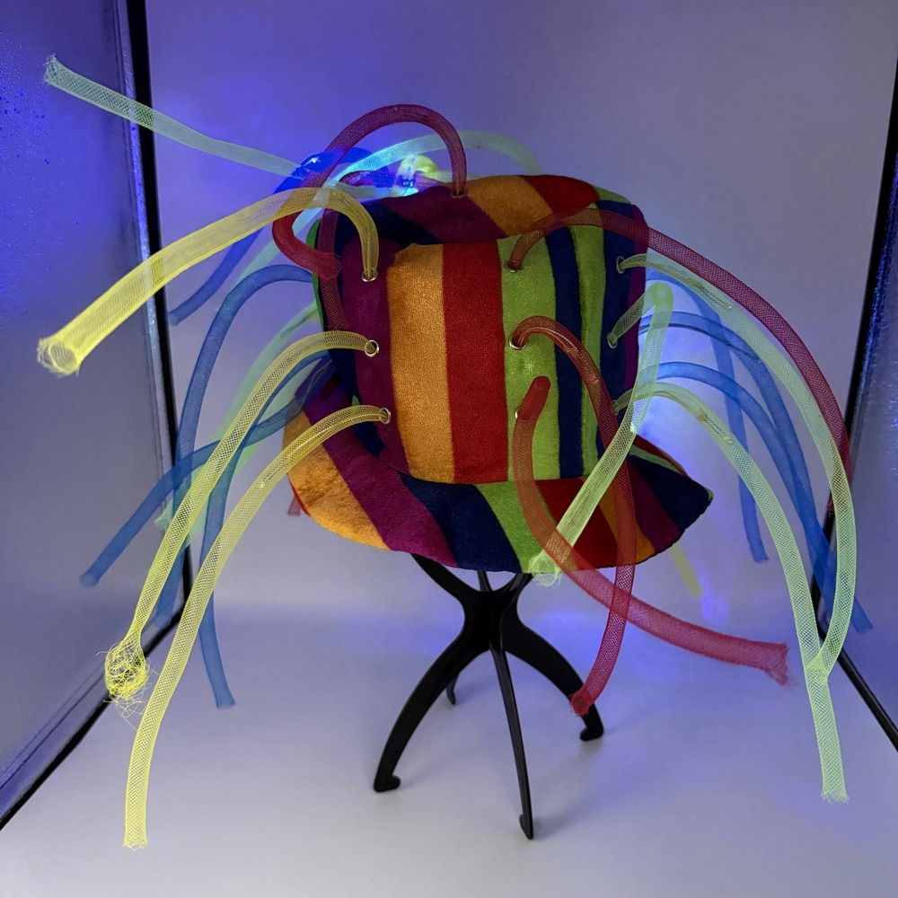 Light Up Striped Novelty Top Hat Rave Festival Party LED Glow Tentacle Rainbow